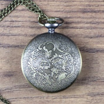 Preview: Taschenuhr, Altmessingfarben mit Blumendekor